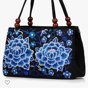 Blue and back embroidery bag